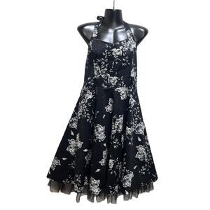 Hearts & Roses London Graphite Dos Nu Retro Gothic Dress 14 Pinup Punk Floral